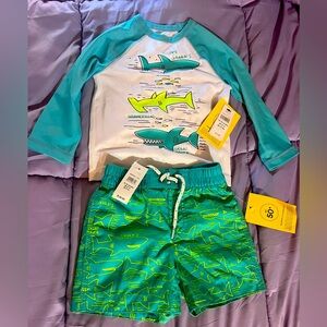 Kids Shark Print Swim Set - Blue and Green
